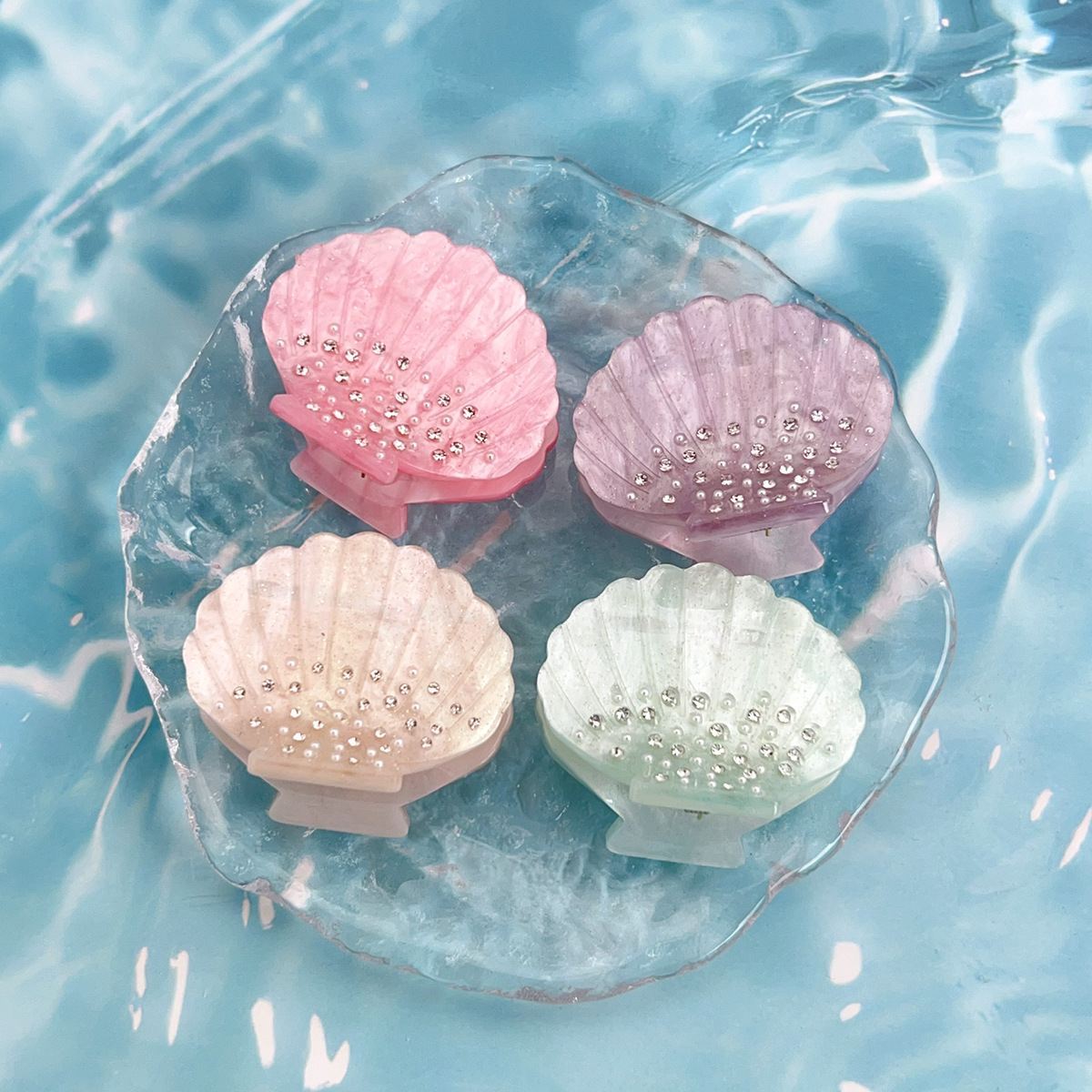 반짝이 럭셔리 크리스탈 라인 석 화이트 아세테이트 머리 발톱 바다 쉘 보석 작은 머리 발톱 클립 여성을위한 헤어 액세서리