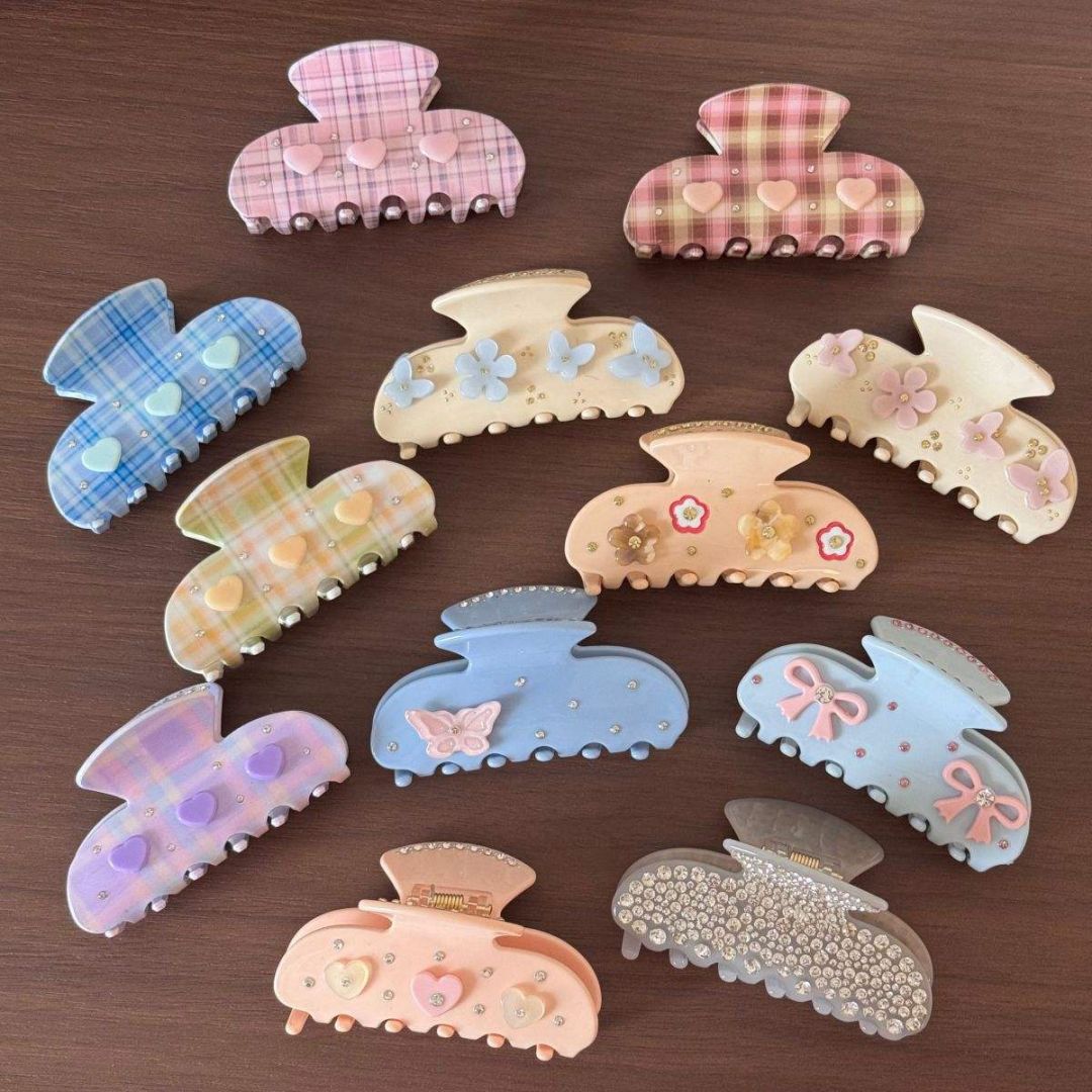 고품질 크리스탈 사용자 정의 로고 라인 석 럭셔리 셀룰로오스 아세테이트 헤어 클로 클립 여성용 헤어 액세서리